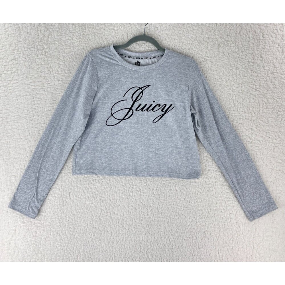 Juicy Couture Gray Cropped Long Sleeve T-Shirt Womens Crew‎ Neck Pullover Size L